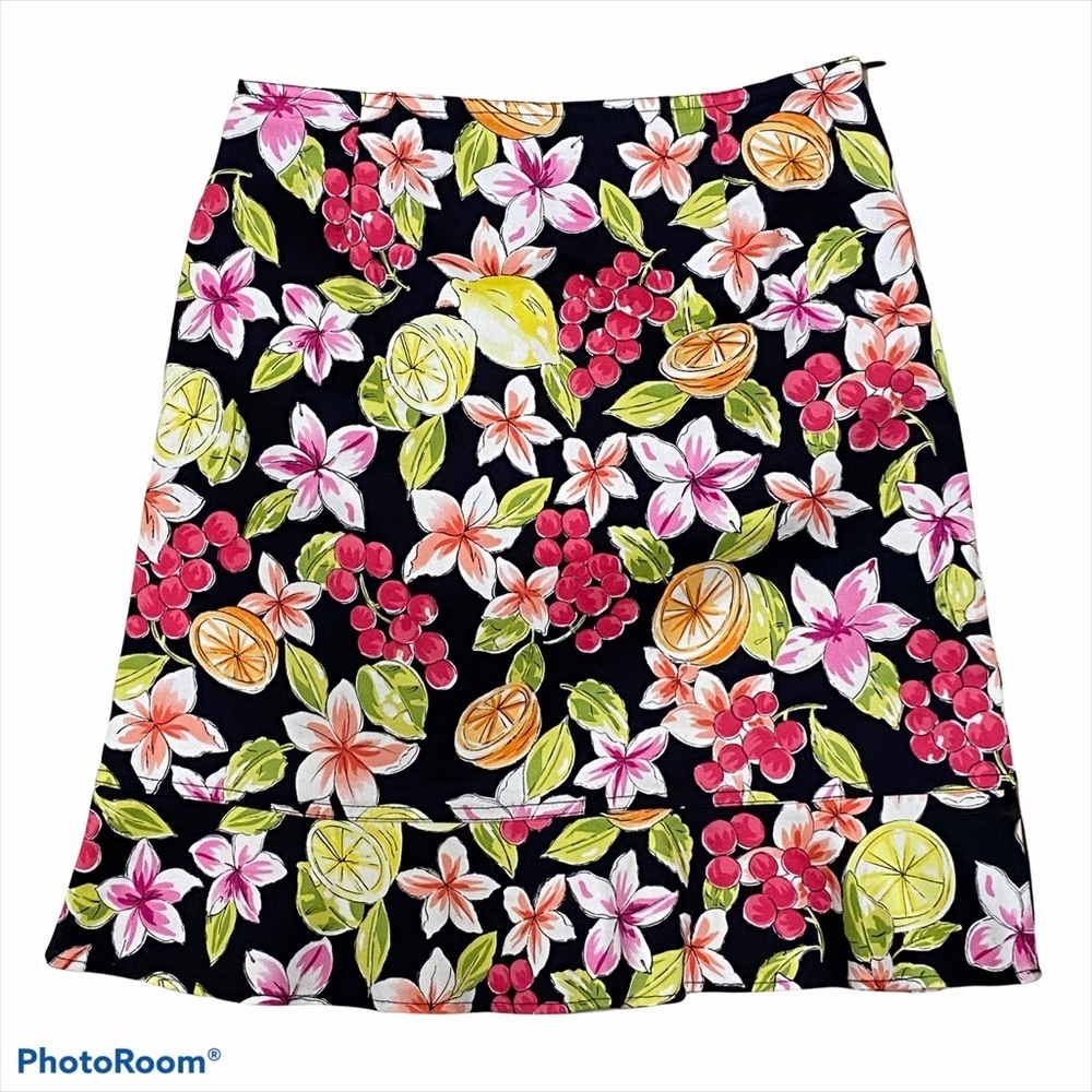 Skirtology A-line Floral Fruit Print Skirt lime citrus lemon oranges
